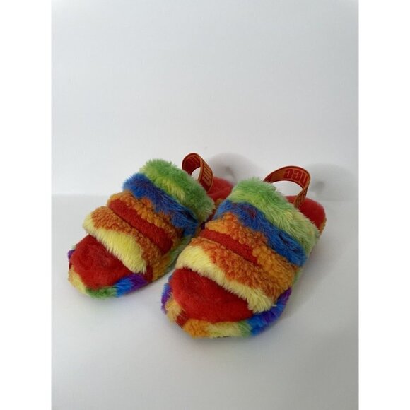 UGG Woman's Fluff Yeah Rainbow Stripe Cali Collage Slide Slippers EU 37 US 6 - Picture 2 of 7
